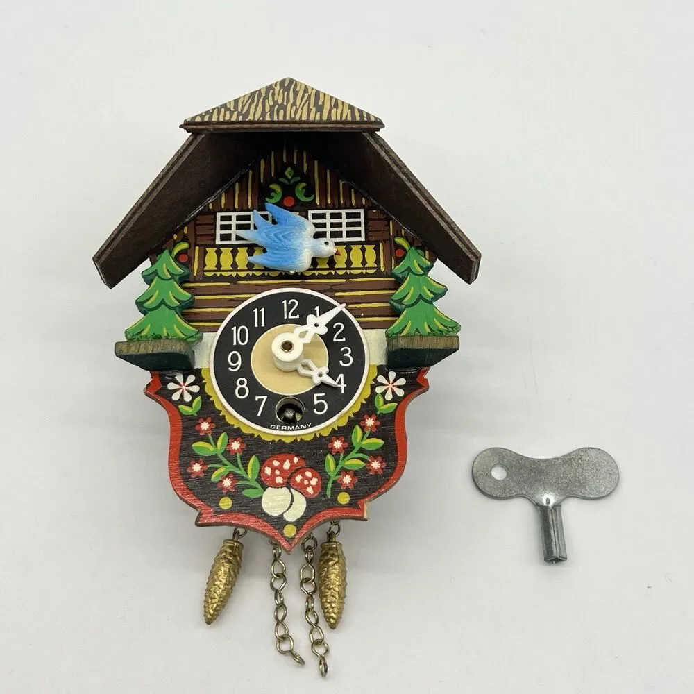 Mini Black Forest Wind Up Clock - W.Germany  Very Good Works
